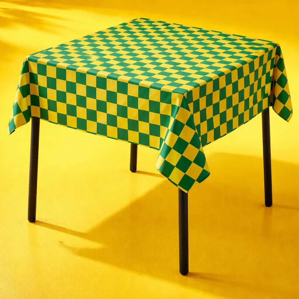 toalha xadrez verde e amarelo plástico 78x78cm